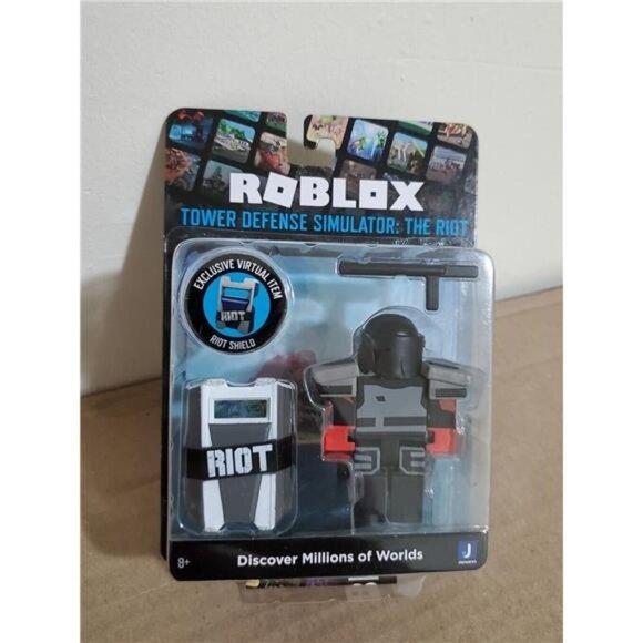 ROBLOX Action Figure TOWER DEFENSE SIMULATOR RIOT Virtual Code SHIELD COLLECTION - Picture 1 of 5